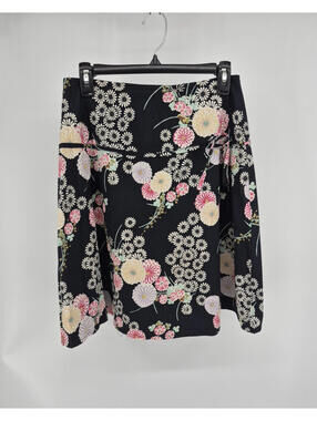 Women's Mix Nouveau A-line Black Floral Skirt Size 6 Cotton With Full Lining